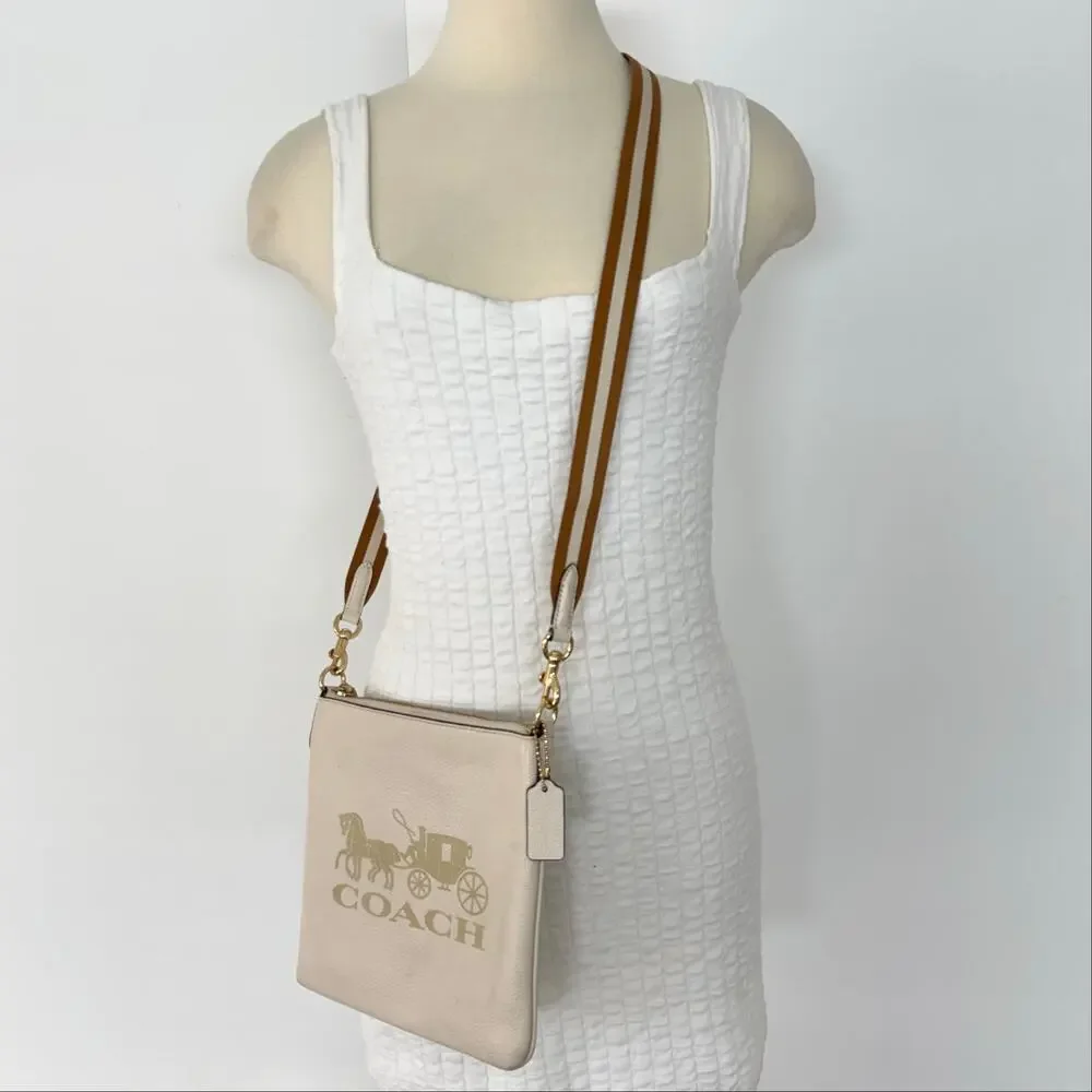 Coach Jes Horse and Carriage Logo Slim Crossbody Bag Leather Chalk 1897